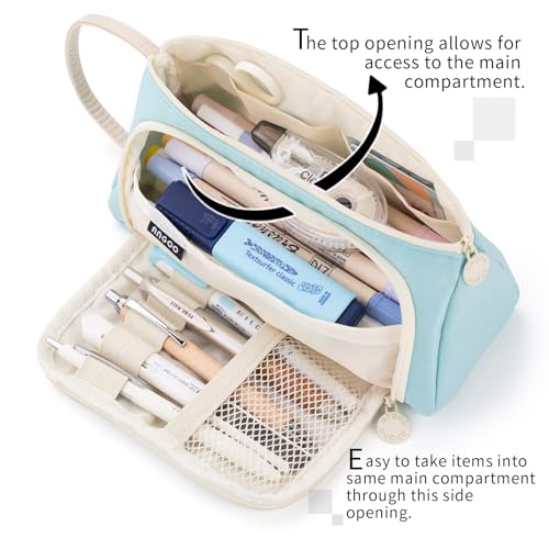 EASTHILL Pencil Case Large Capacity Pencil Pouch School Suppies Pen Case Simple Stationery College Office Organizer for Girls Adults-Blue - Image 2