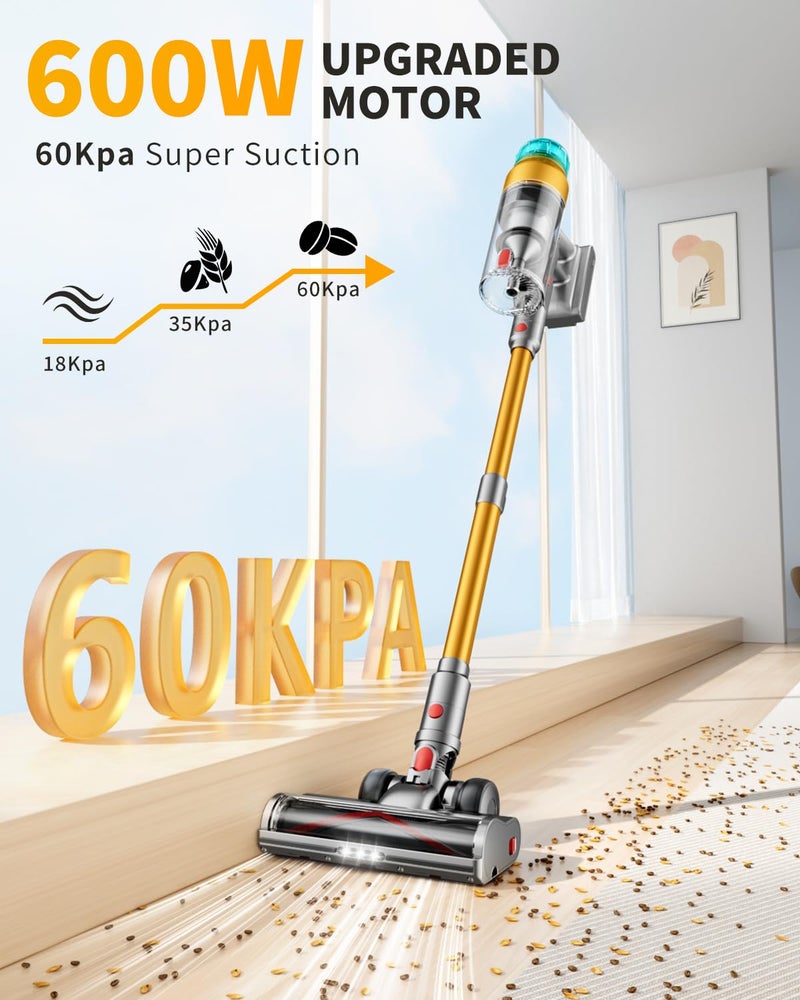 MBYULO Cordless Vacuum Cleaner for Home 600W 60Kpa Upgraded Powerful Stick Vacuum Up to 75Mins, Anti-Tangle & Wall Mount Charging, 8 in 1 Lightweight Vacuum Cleaners for Home/Pet Hair/Carpets/Floors - Image 2