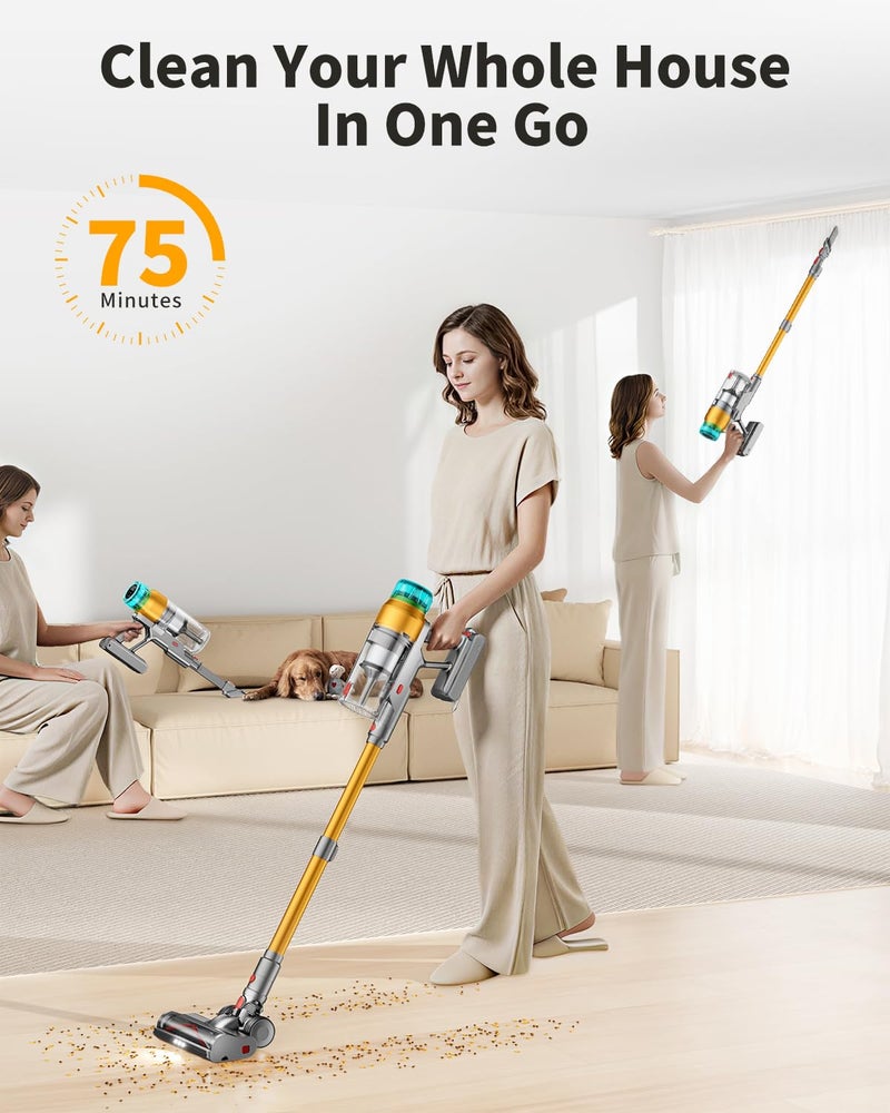 MBYULO Cordless Vacuum Cleaner for Home 600W 60Kpa Upgraded Powerful Stick Vacuum Up to 75Mins, Anti-Tangle & Wall Mount Charging, 8 in 1 Lightweight Vacuum Cleaners for Home/Pet Hair/Carpets/Floors - Image 3