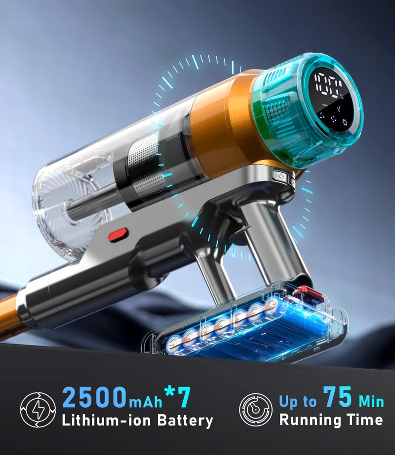 MBYULO Cordless Vacuum Cleaner for Home 600W 60Kpa Upgraded Powerful Stick Vacuum Up to 75Mins, Anti-Tangle & Wall Mount Charging, 8 in 1 Lightweight Vacuum Cleaners for Home/Pet Hair/Carpets/Floors - Image 4