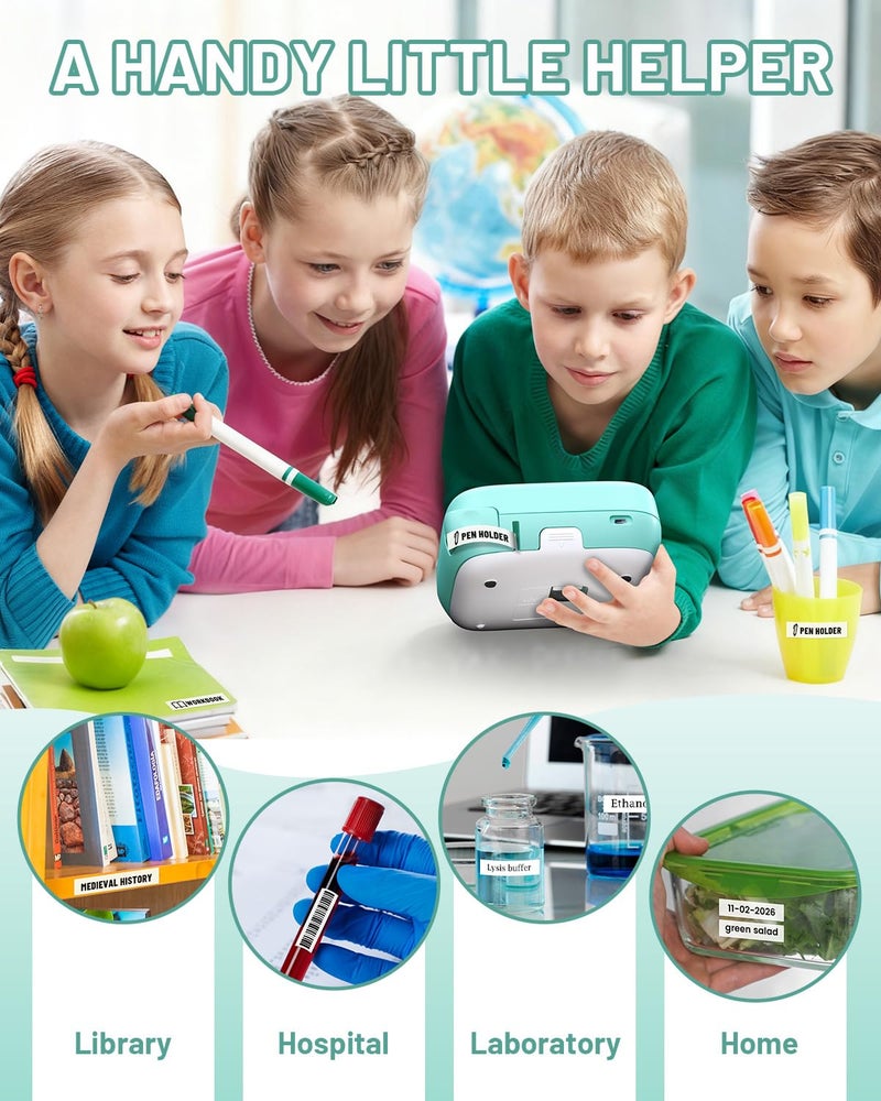 EazeID Label Maker Waterproof-Labels, Desktop Label Maker for Kids, D210S Handheld Labeler Machine with Tape-12mm 0.47 Laminated White, Multiple Symbols for Home Office School Kids Teachers Gifts - Image 2