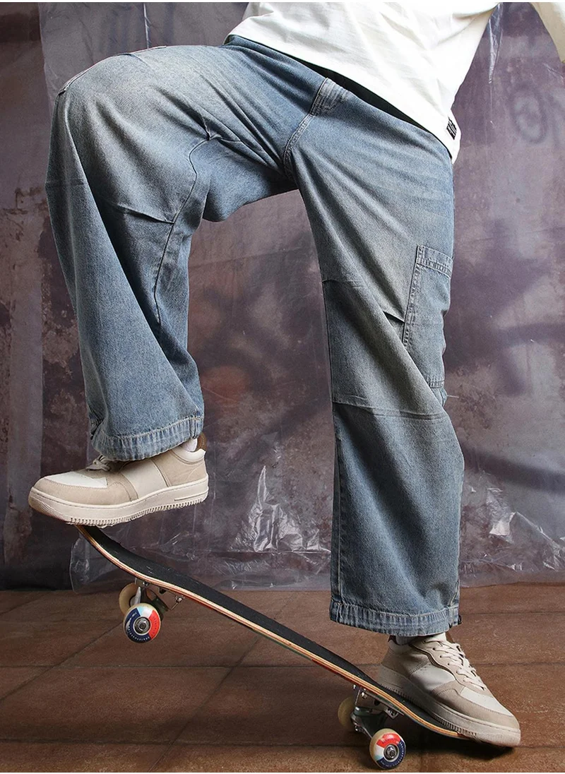 Hubberholme Indigo Baggy Jeans Washed design crafted from 100% Cotton with Button closure.