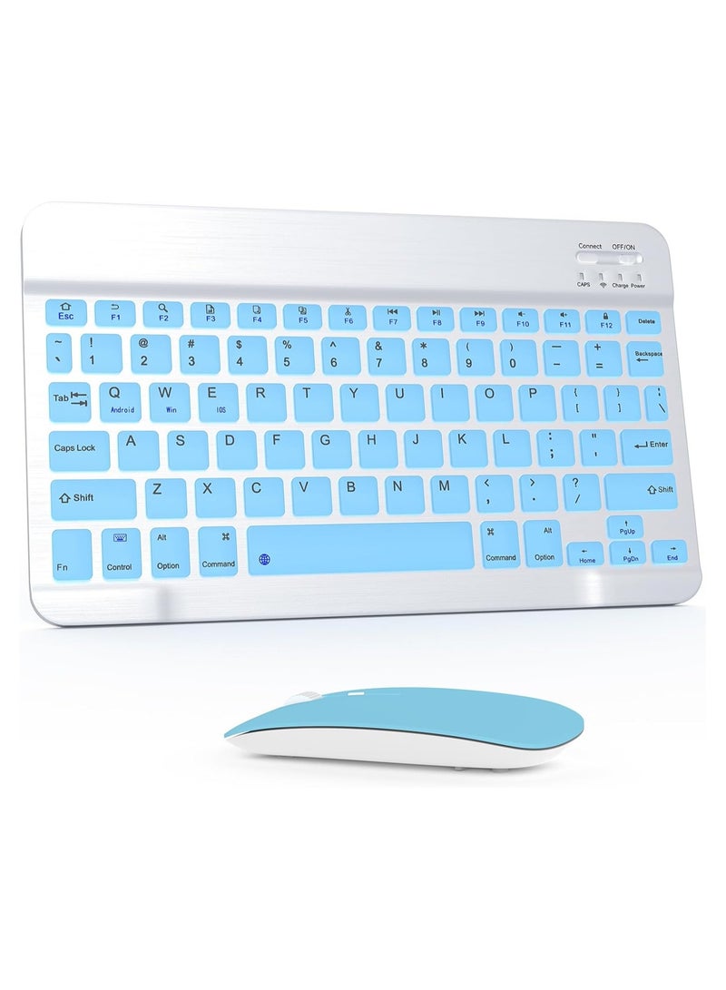 Mismo Wireless Bluetooth Keyboard & Mouse Combo – Ultra-Slim, Rechargeable, Silent Typing, For Android, Windows, Tablets & Phones English - Light Blue - Image 1