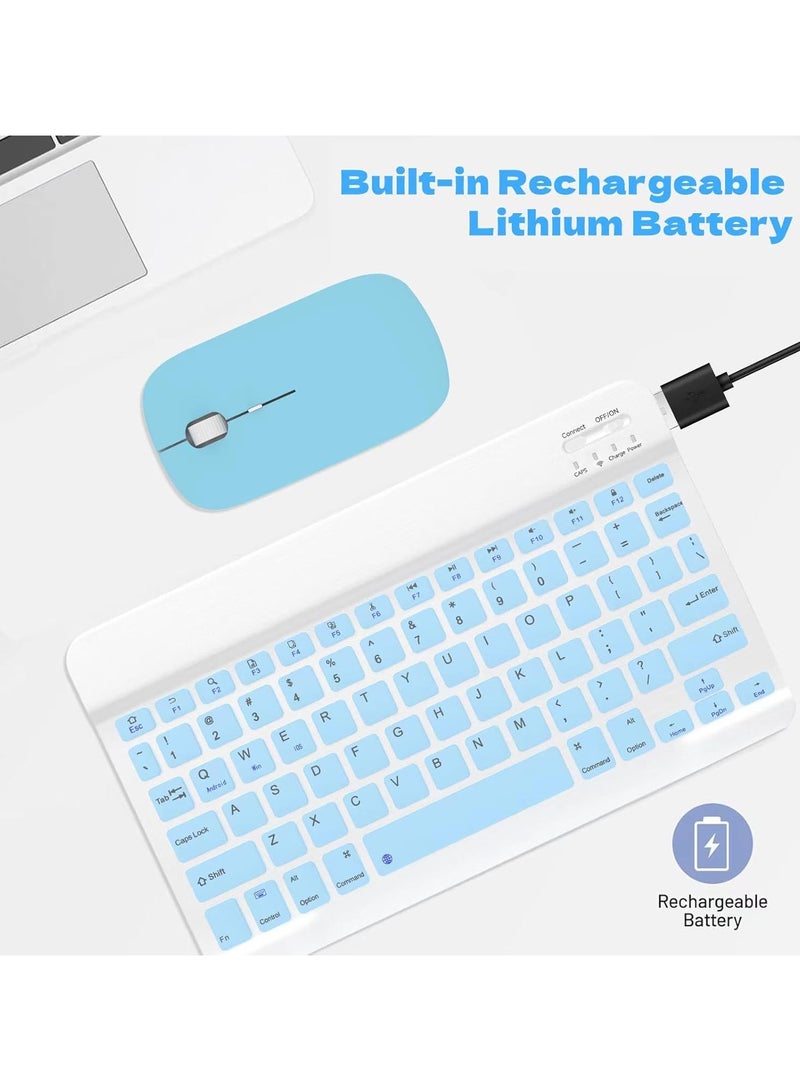 Mismo Wireless Bluetooth Keyboard & Mouse Combo – Ultra-Slim, Rechargeable, Silent Typing, For Android, Windows, Tablets & Phones English - Light Blue - Image 2