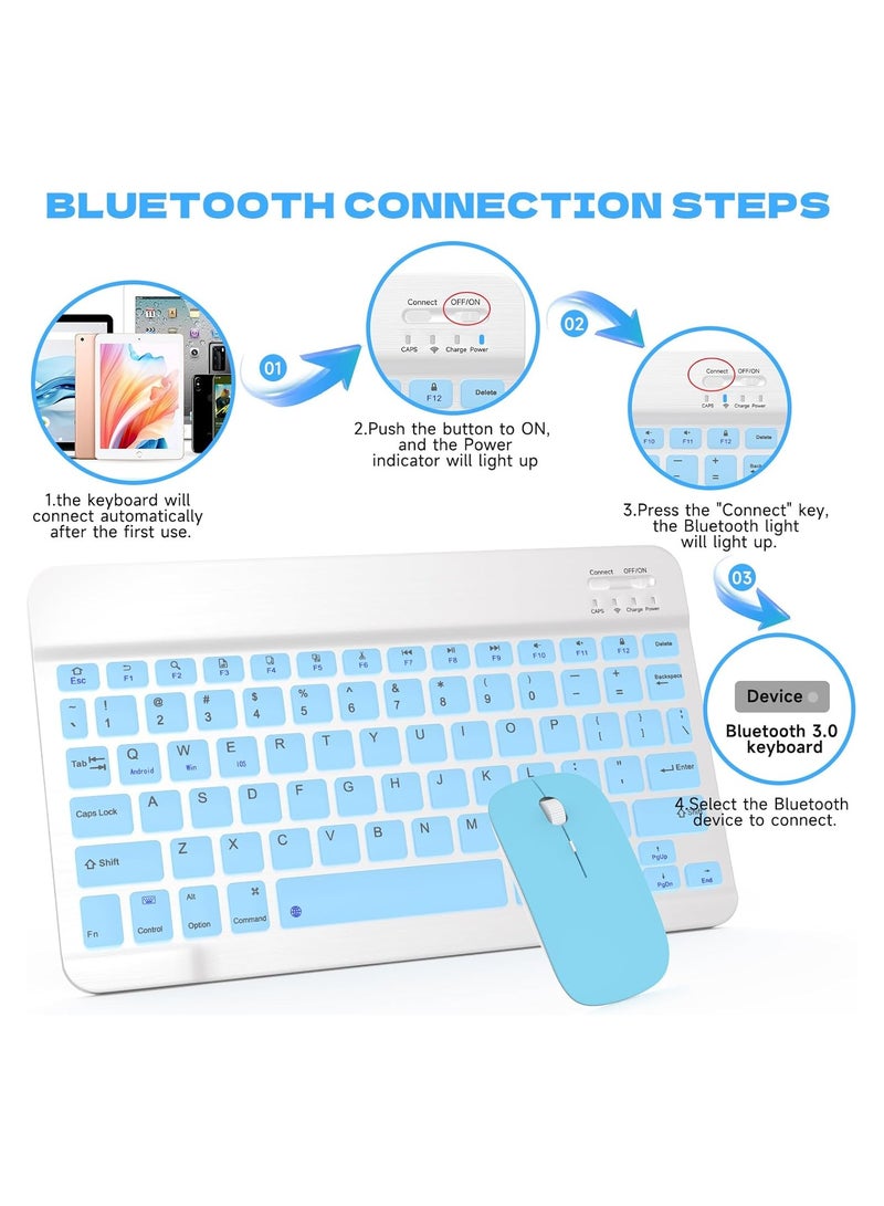 Mismo Wireless Bluetooth Keyboard & Mouse Combo – Ultra-Slim, Rechargeable, Silent Typing, For Android, Windows, Tablets & Phones English - Light Blue - Image 5