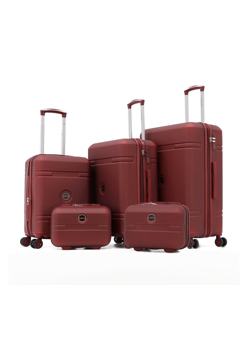 GIORDANO Giordano Hardside Luggage Trolley Bag 5 Pieces set,Maroon (BC-12&14,S-20,M-24,L-28 Inch)  - Image 1