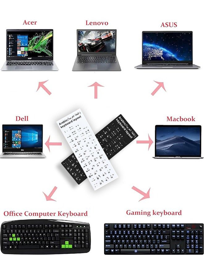 2PCS Arabic Keyboard Stickers Arabic-English Keyboard Letters Replacement Stickers Black Background with White Font for Computer Laptop Notebook Desktop Matte Arabic Keyboard Alphabet Stickers  - Image 2