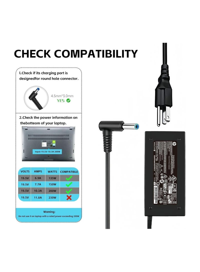 200W Charger HP OMEN Pavilion Gaming 15 17 Envy 15 OMEN 15 15t 17 17t TPN-DA10 19.5V 10.3A Laptop Adapter Connector Size:4.5x3.0 mm Blue tip - Image 2