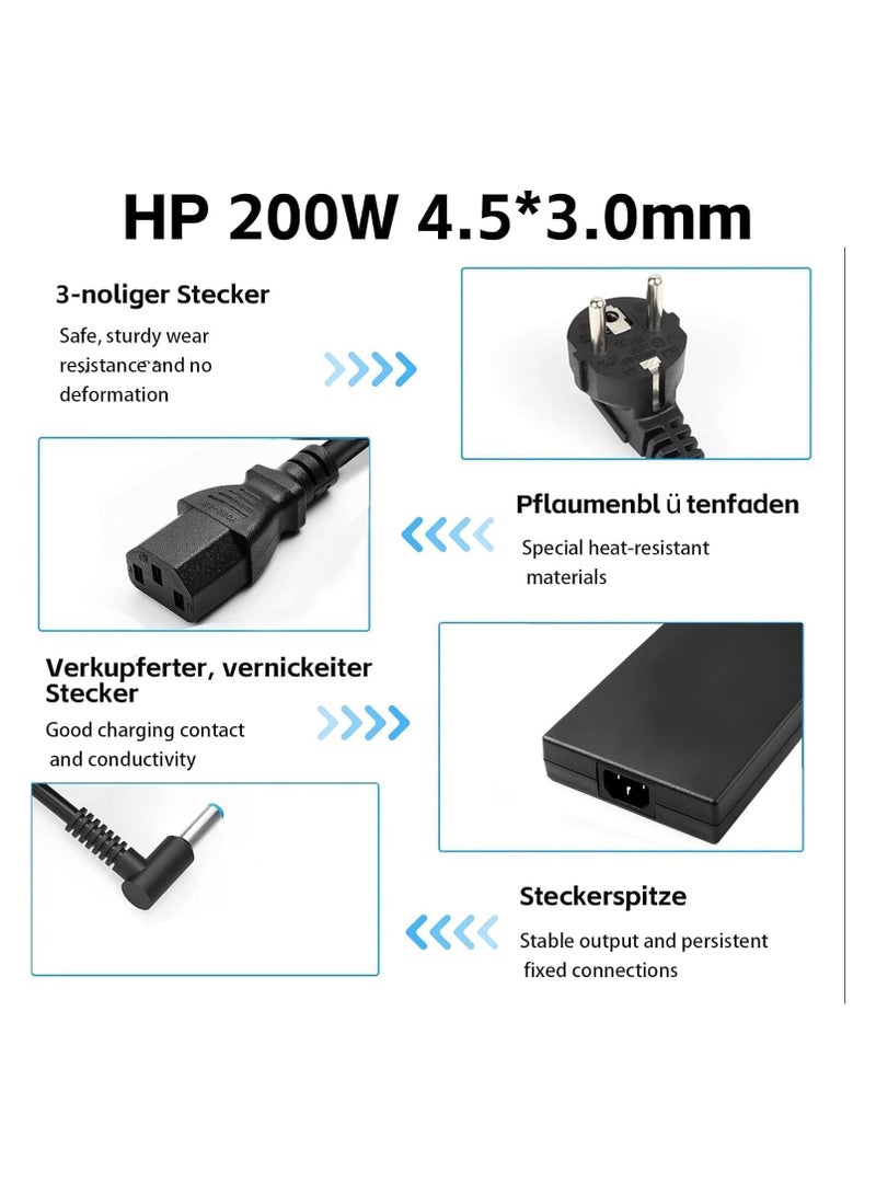 200W Charger HP OMEN Pavilion Gaming 15 17 Envy 15 OMEN 15 15t 17 17t TPN-DA10 19.5V 10.3A Laptop Adapter Connector Size:4.5x3.0 mm Blue tip - Image 3