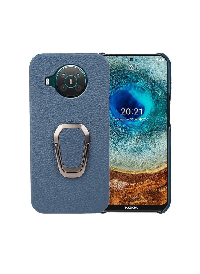 S-TOP Case For Nokia X10 Ring Holder Litchi Texture Genuine Leather Phone Case - Image 1