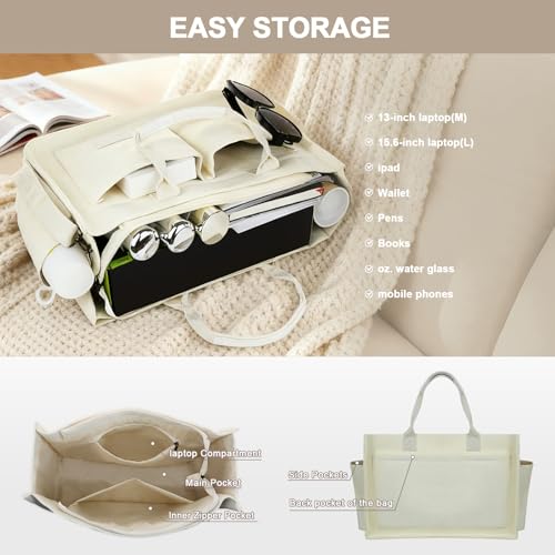 Gosect Canvas Tote Bag for Women With Pockets,X-Large Work Tote Bags Womens, Laptop Crossbody Purses Everything Everyday Bag Handbags lunch bag for Travel Work (Beige) - Image 4