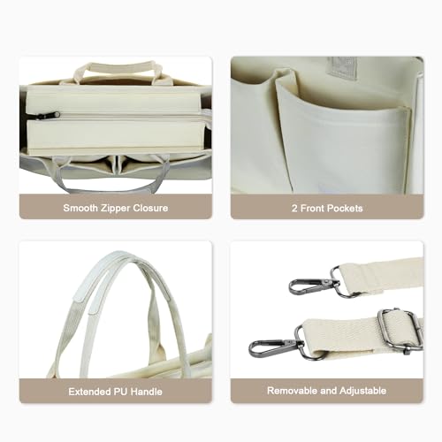 Gosect Canvas Tote Bag for Women With Pockets,X-Large Work Tote Bags Womens, Laptop Crossbody Purses Everything Everyday Bag Handbags lunch bag for Travel Work (Beige) - Image 5