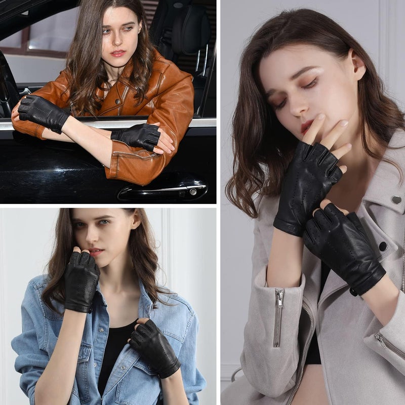 GSG SINCE 1998 GSG Women's Fingerless Leather Gloves - Unlined Half Finger Spain Sheepskin for Driving - Image 4