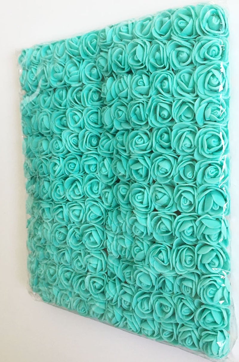Artfen Mini Fake Rose Flower Heads 144pcs Mini Artificial Roses DIY Wedding Flowers Accessories Make Bridal Hair Clips Headbands Dress (Bottom add Gauze) Tiffany-Blue - Image 2
