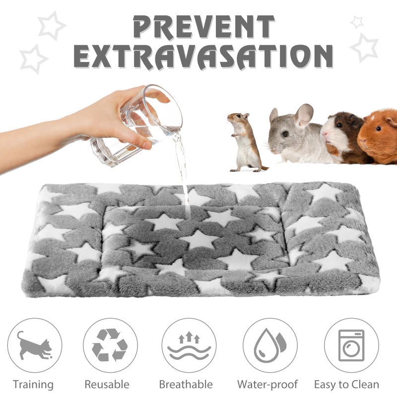 Haull 4 Pcs Waterproof Guinea Pig Bedding Guinea Pig Bed Plush Cage Liners Soft Rabbit Dog Cat Mat Reversible Cozy Winter Animal Pee Pad Hamster Bunny Mat Accessory(Black White Star,13 x 18.5 Inch) - Image 2