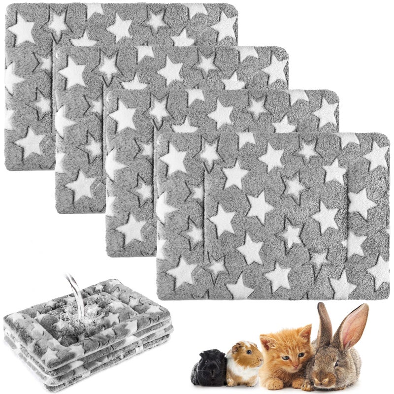 Haull 4 Pcs Waterproof Guinea Pig Bedding Guinea Pig Bed Plush Cage Liners Soft Rabbit Dog Cat Mat Reversible Cozy Winter Animal Pee Pad Hamster Bunny Mat Accessory(Black White Star,13 x 18.5 Inch) - Image 1