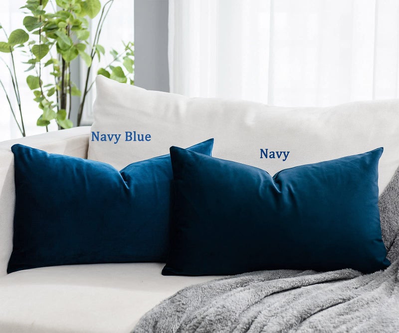 QUAFOO Navy Decorative Lumbar Velvet Throw Pillow Covers 12x20 inch Set of 2 with Zipper Luxury Soft Solid Rectangle Cushion Covers Case for Sofa Couch Bed Living Room - Image 2
