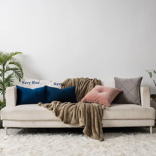 QUAFOO Navy Decorative Lumbar Velvet Throw Pillow Covers 12x20 inch Set of 2 with Zipper Luxury Soft Solid Rectangle Cushion Covers Case for Sofa Couch Bed Living Room - Image 4
