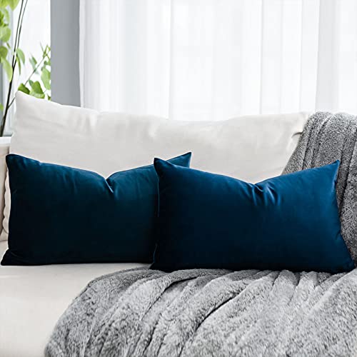 QUAFOO Navy Decorative Lumbar Velvet Throw Pillow Covers 12x20 inch Set of 2 with Zipper Luxury Soft Solid Rectangle Cushion Covers Case for Sofa Couch Bed Living Room - Image 1