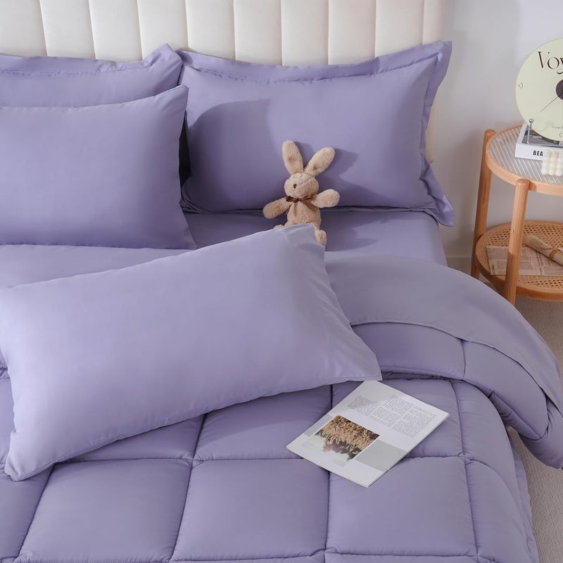 DOWNCOOL Full Size Comforter Sets, 7Pcs Full Size Bedding Sets Purple, All Season Down Alternative Bedding Comforter Sets with Comforter, Flat Sheet, Fitted Sheet, 2 Pillow Shams & 2 Pillowcases - Image 1