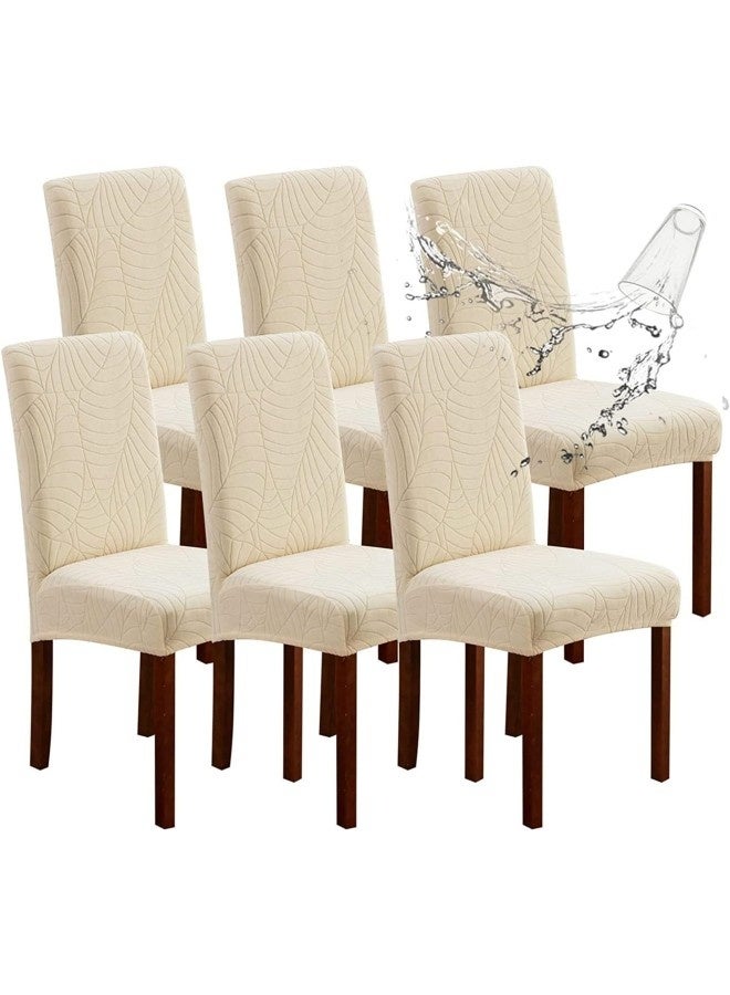 6 PCS Stretch Waterproof Dining Chair Covers, Removable Washable High Back Chair Protector for Kitchen, Hotel, Restaurant, Banquet (Beige) - Image 1