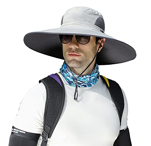 Leotruny Men Wide Brim Sun Hats UPF50+ Waterproof Breathable Bucket Hat for Fishing, Hiking, Camping (C04-light Grey) - Image 1