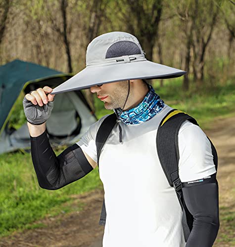 Leotruny Men Wide Brim Sun Hats UPF50+ Waterproof Breathable Bucket Hat for Fishing, Hiking, Camping (C04-light Grey) - Image 2