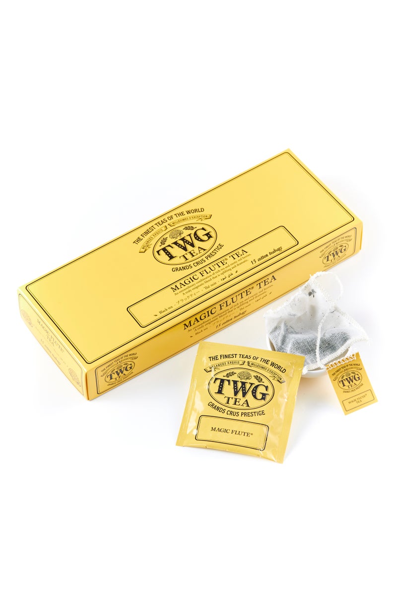 TWG Tea Magic Flute Tea, Black Tea Blend in 15 Hand Sewn Cotton Tea Bags in Giftbox, 37.5g - Image 1