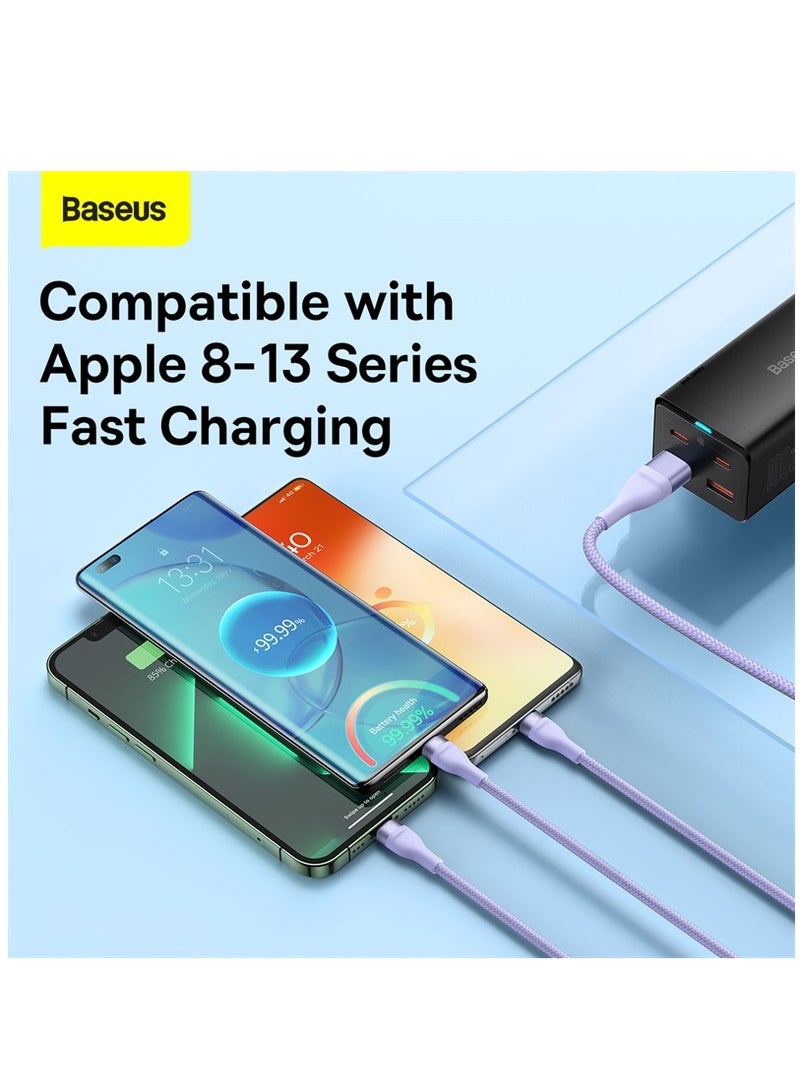 Baseus 100W Flash Series Multi Charging (1.2M) 4 In 1 Cable Fast Charging USB Type C Micro USB And USB To Lightning Cable Compatible For iPhone 15/14/13/12/11 Series/MacBook/iPad/Samsung/Huawei And More Purple - Image 4