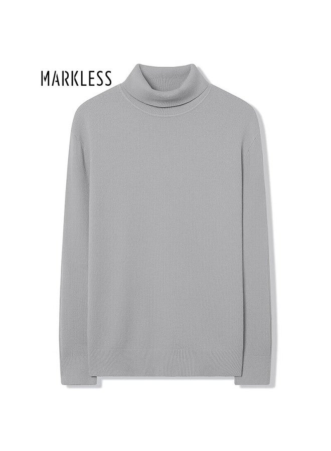 Markless Men's Sweater, Autumn And Winter Warm Turtleneck Knit Sweater, Men's Inner Layer Solid Color Base Shirt 2716, Tin Foil Gray, XL - Image 1