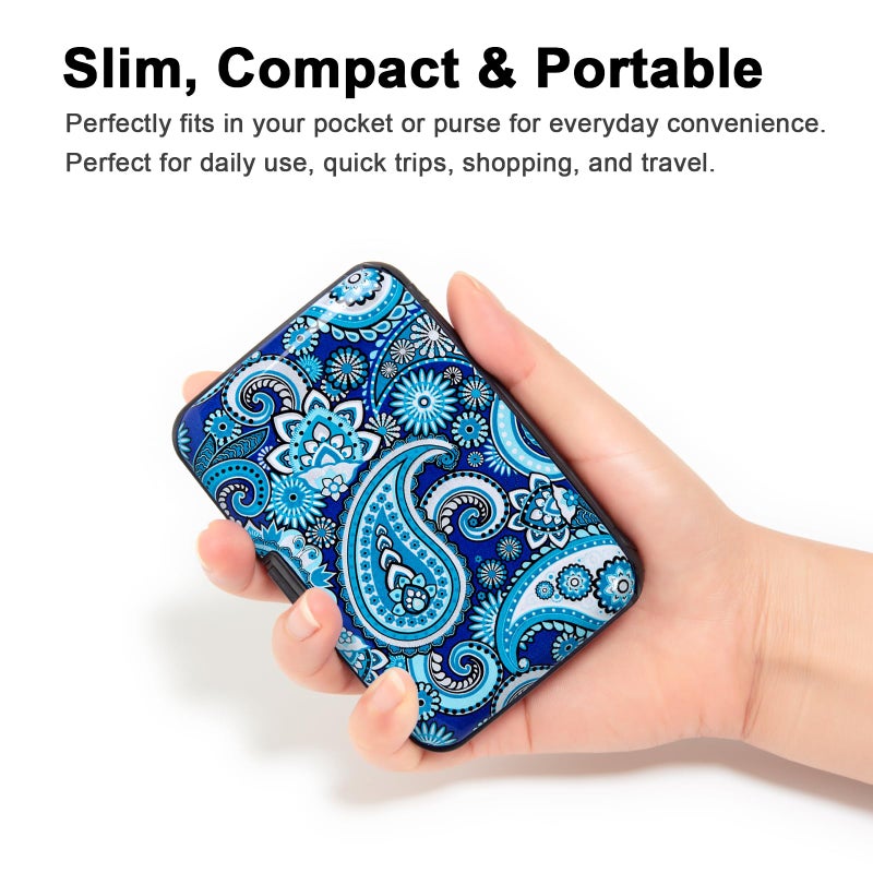 Kaabao Credit Card Holder for Men, Women Small RFID Blocking Wallet Business Metal Slim Mini Aluminum Hard Case Gift (Floral Paisley Pattern) - Image 2