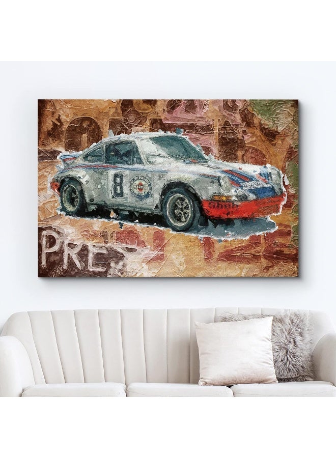 wall26 Canvas Print Wall Art Vintage Luxury German Sports Car with Thick Paint Strokes Transportation Cars Art Pop Culture Illustrations Pop Art Multicolor for Living Room, Bedroom, Office - 16"x24" - Image 2