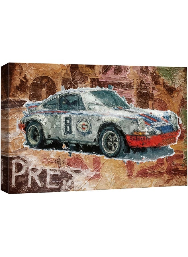 wall26 Canvas Print Wall Art Vintage Luxury German Sports Car with Thick Paint Strokes Transportation Cars Art Pop Culture Illustrations Pop Art Multicolor for Living Room, Bedroom, Office - 16"x24" - Image 1