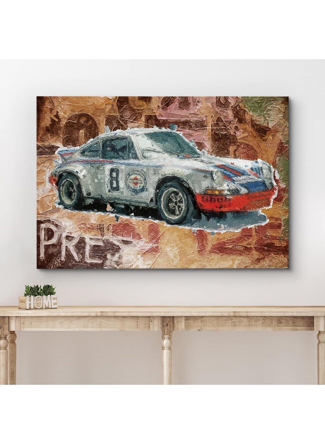 wall26 Canvas Print Wall Art Vintage Luxury German Sports Car with Thick Paint Strokes Transportation Cars Art Pop Culture Illustrations Pop Art Multicolor for Living Room, Bedroom, Office - 16"x24" - Image 3