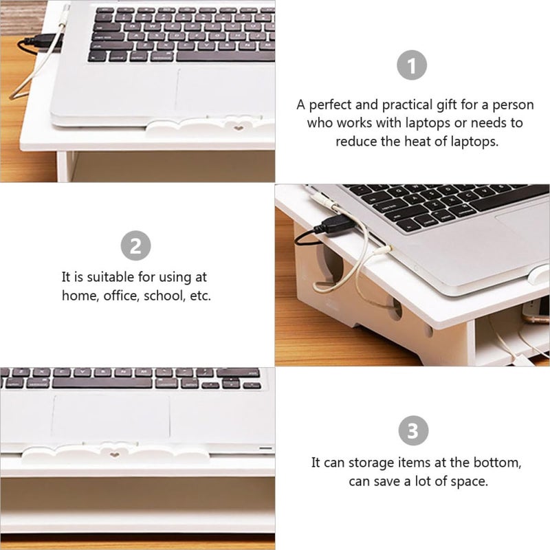 حامل تبريد للكمبيوتر المحمول من كالوري (KALLORY Laptop Cooling Stand)، حجم صغير، هادئ، يرفع الكمبيوتر، مناسب للاستخدام في المكتب المنزلي، لون أبيض - Image 3