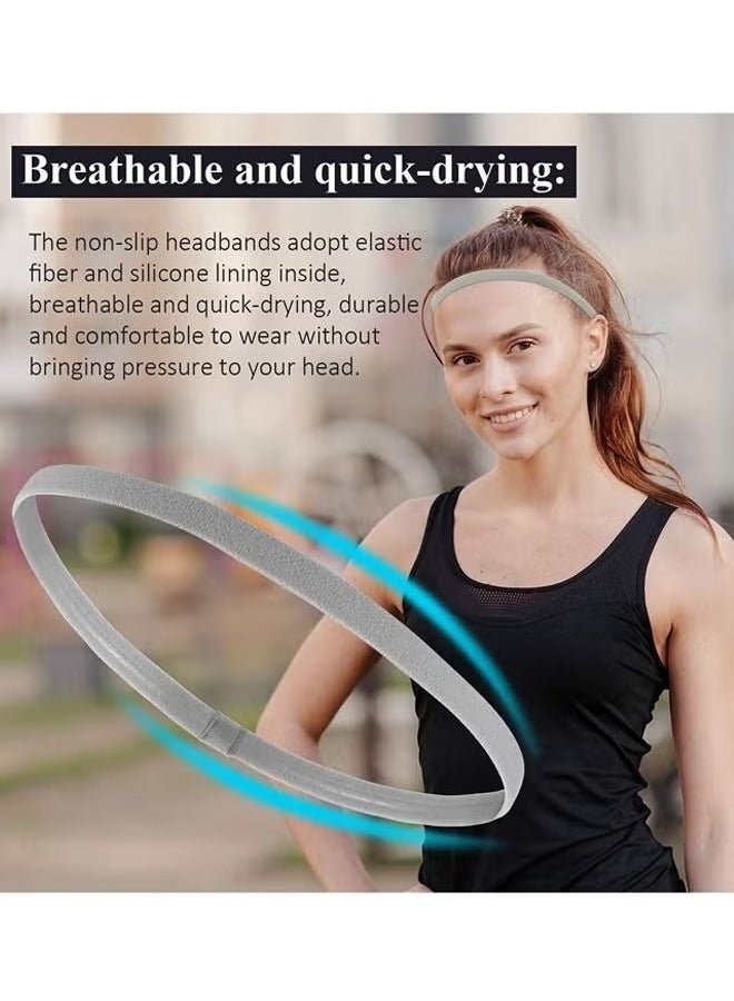 Generic Sport Headbands, 4 Pcs Thick Non-Slip Hair Headbands for Women and Men, Elastic Sport Hairband Athletic Head Bands for Gym Hockey Football Tennis Yoga(Black, White, Grey, Royal Blue)  - Image 5