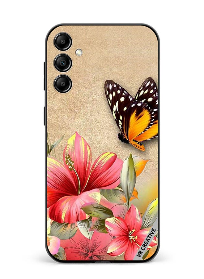 VR CREATIVE Protective Case Cover For Samsung Galaxy A14 5G/A14 Brown Butterfly On Flower Design Multicolour - Image 1