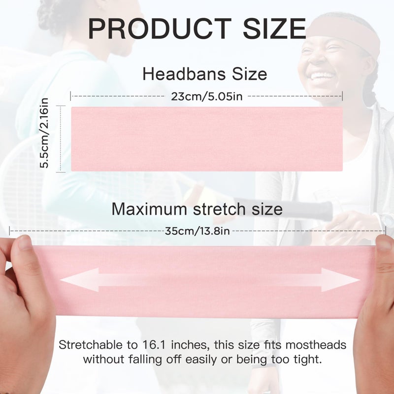 Ztomine 8 Pack Headbands for Women Non Slip - Stylish Sports Hair Bands for Women's Hair - Soft Cotton Cloth Stretchy Headbands for Women for Yoga, Outdoor Exercise Running - Image 2