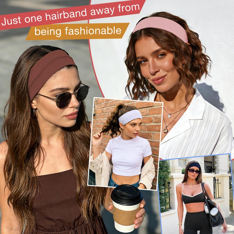 Ztomine 8 Pack Headbands for Women Non Slip - Stylish Sports Hair Bands for Women's Hair - Soft Cotton Cloth Stretchy Headbands for Women for Yoga, Outdoor Exercise Running - Image 5