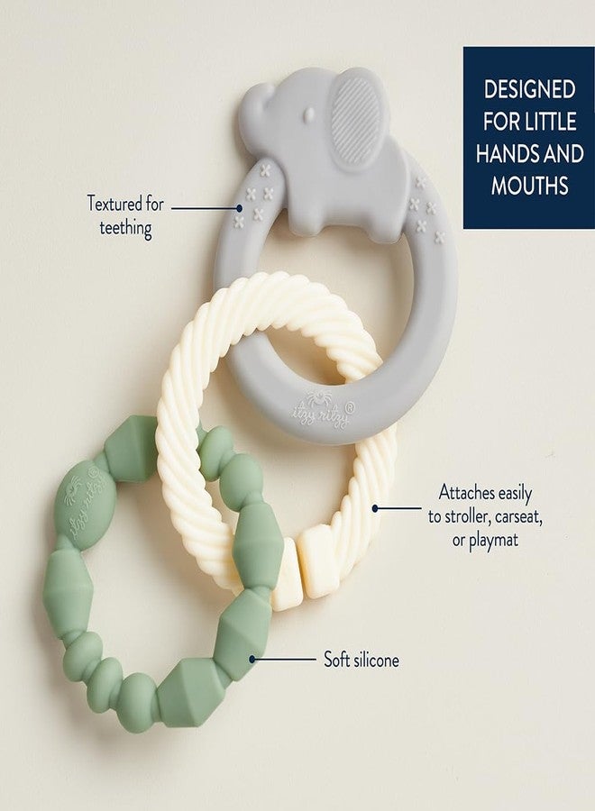 Itzy Ritzy - Itzy Loops Sensory Teether; Includes 2 Silicone Rings and 1 Link (Elephant) - Image 3