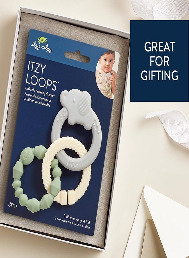 Itzy Ritzy - Itzy Loops Sensory Teether; Includes 2 Silicone Rings and 1 Link (Elephant) - Image 5