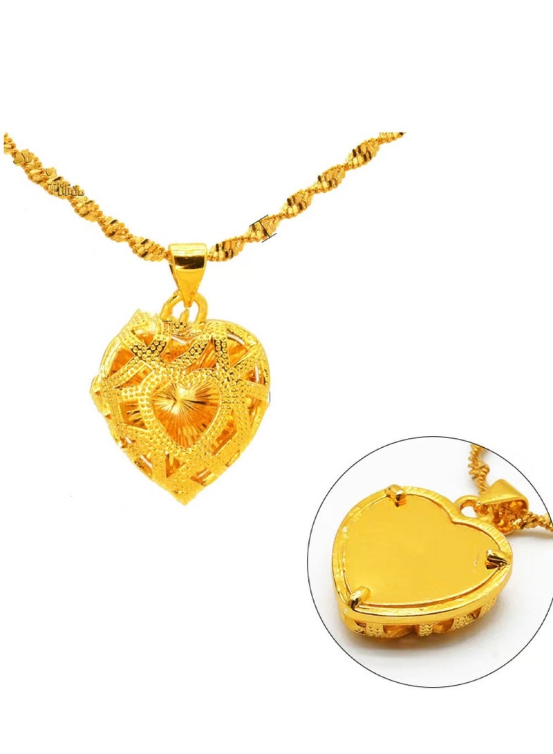24k Gold Plated Love Heart Pendant Necklace,Wedding Jewelry ,Fashion Dress Accessories - Image 2