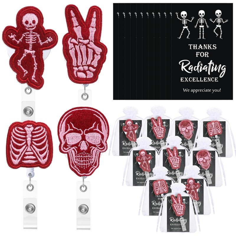 Geyoga Xray Badge Reelsradiology Gifts Bulk Retractable Funny Skeleton ID Holder Clips with Cards Organza Bags for Nurse Doctor Nursing StudentPink10 Sets - Image 2
