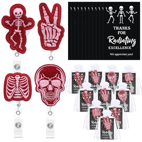 Geyoga Xray Badge Reelsradiology Gifts Bulk Retractable Funny Skeleton ID Holder Clips with Cards Organza Bags for Nurse Doctor Nursing StudentPink10 Sets - Image 1