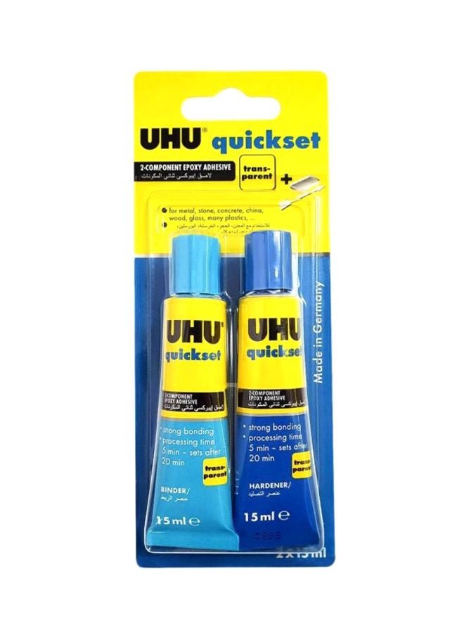 UHU Quickset Plus 5 Min, Universal, Fast And Strong, 2 Component Epoxy Resin Repair Glue, 2 Tubes X 15 Ml, Transparent - Image 2