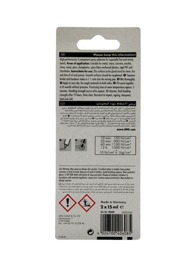 UHU Quickset Plus 5 Min, Universal, Fast And Strong, 2 Component Epoxy Resin Repair Glue, 2 Tubes X 15 Ml, Transparent - Image 3