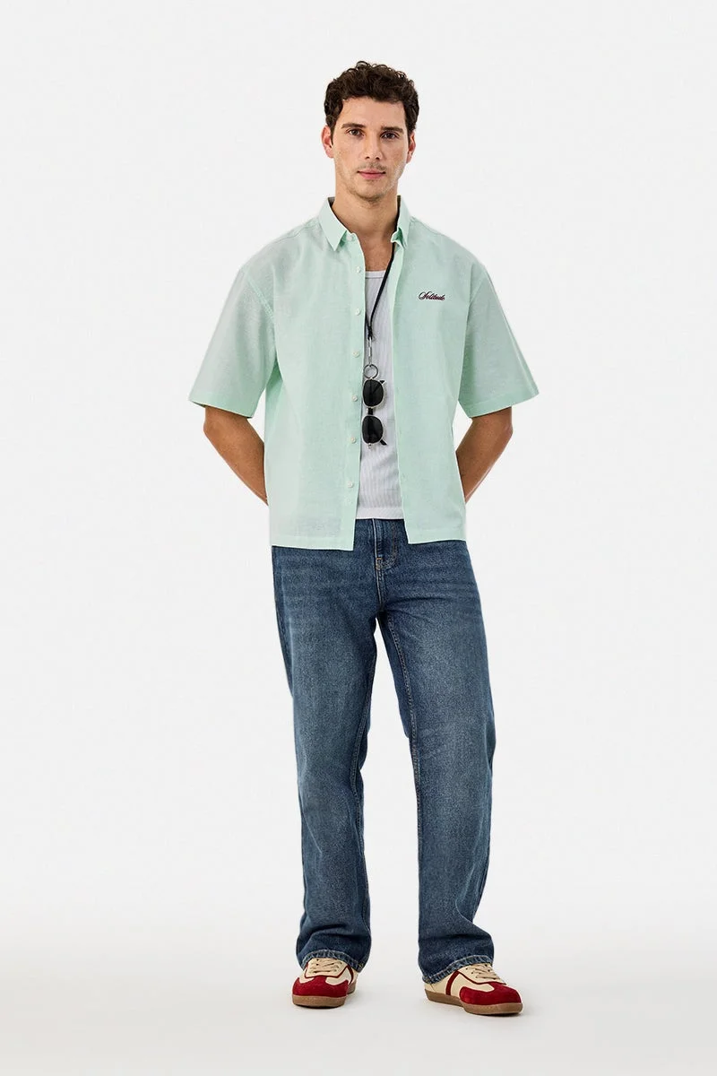 SNITCH Embroidered Linen Blend Box Fit Shirt