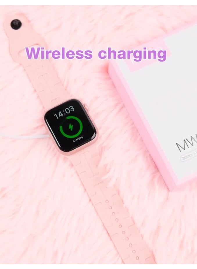 modio MW12 Mini Smartwatch 36mm HD Display with 2 Pair Straps & Magnetic Charging Cable – Lightweight Waterproof Bluetooth Fitness Tracker for Ladies & Gents – Pink Smart Watch with Health Monitor - Image 5