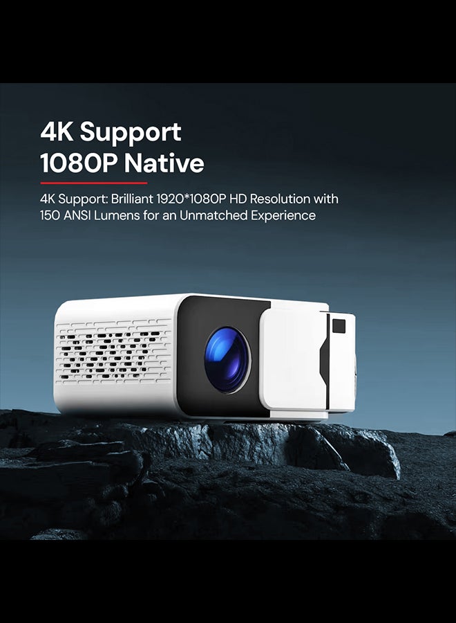 Wownect Smart T5 Mini Projector with WiFi and Bluetooth [Android 13.0/Electric focus] Portable Projector 4K Support 1080P Supported Home Theater Projector T5 Mini Projector White - Image 3