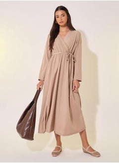 Solid Wrap V-Neck Midi Dress with Tie-Up Belt - pzsku/Z716291FB21218A581429Z/45/_/1740664723/6efcdf96-af25-40c7-8143-c80134c862ec